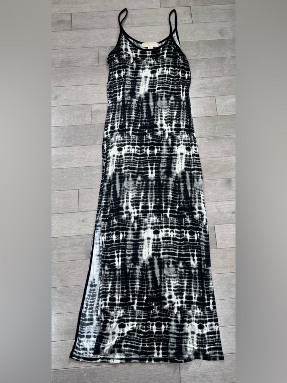 Michael Kors Black White Tie Dye Spaghetti Strap Maxi Dress Size XS